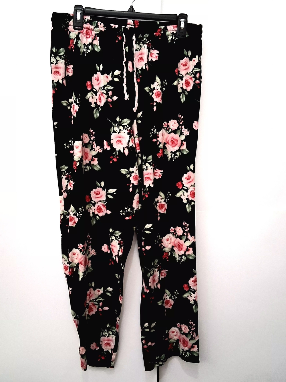 CHARTER CLUB Black Floral Pajama Pants with Pink Roses Size Large